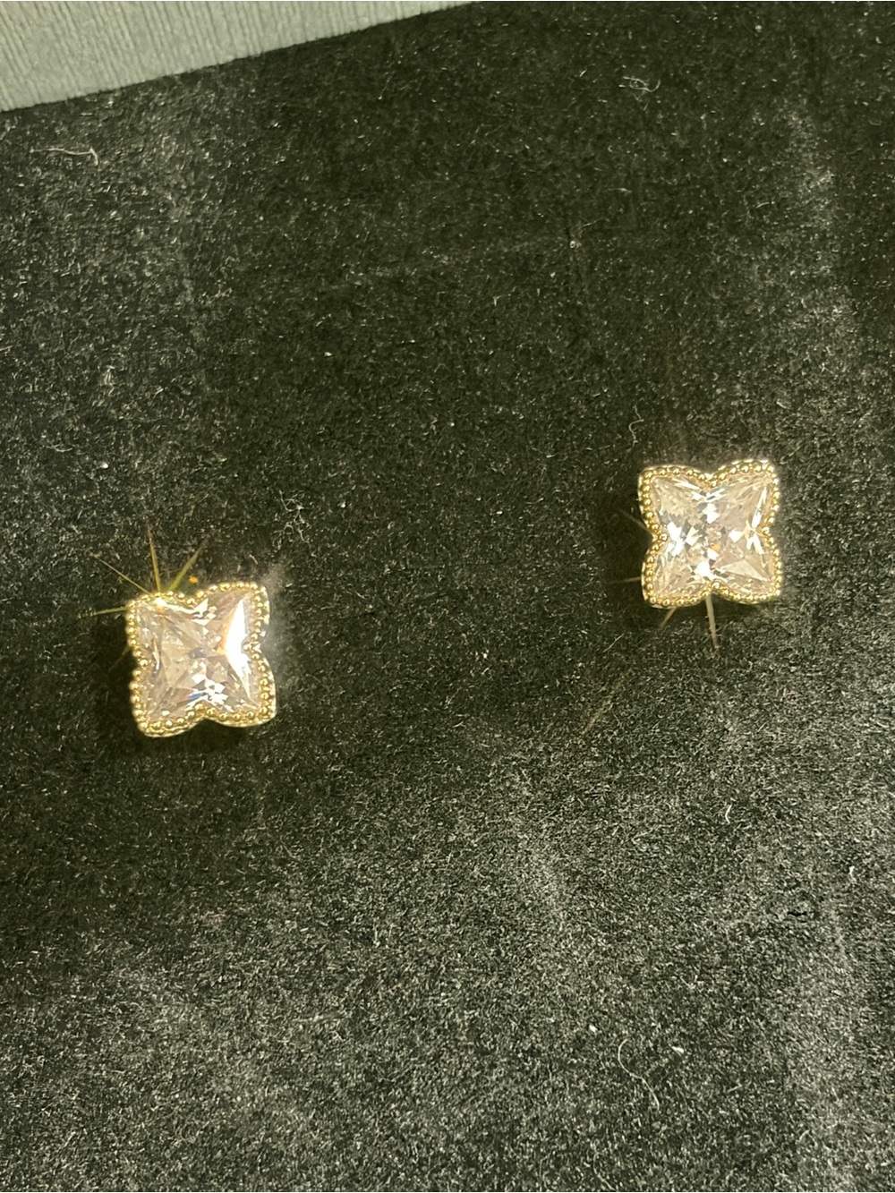 New Gold Plated Four Leaf Clover Cubic Zirconia Stud S925 Post Earrings